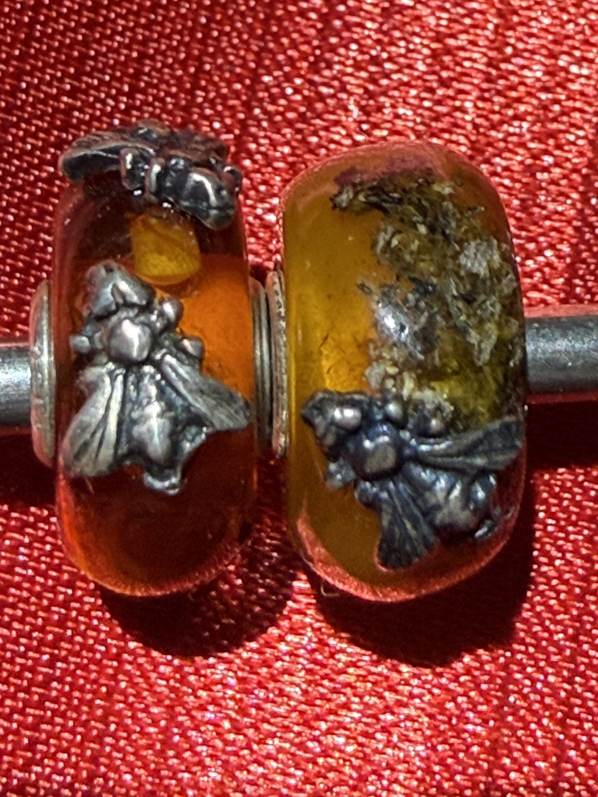 Genuine Trollbeads Wings Of Amber With Single AND Double Silver Bee Retired RARE Genuine Trollbeads Wings Of Amber With Single AND Double Silver Bee Retired RARE