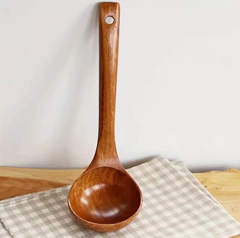 1pc Solid Wooden Cooking Spoon Non-Stick Kitchen Soup Ladle For Kitchen - NEW