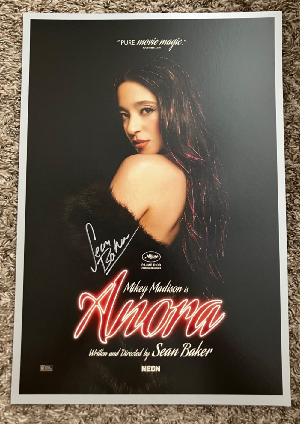 ANORA POSTER SIGNED AUTOGRAPHED BY OSCAR WINNING FILMMAKER SEAN BAKER 13 x 19 IN
