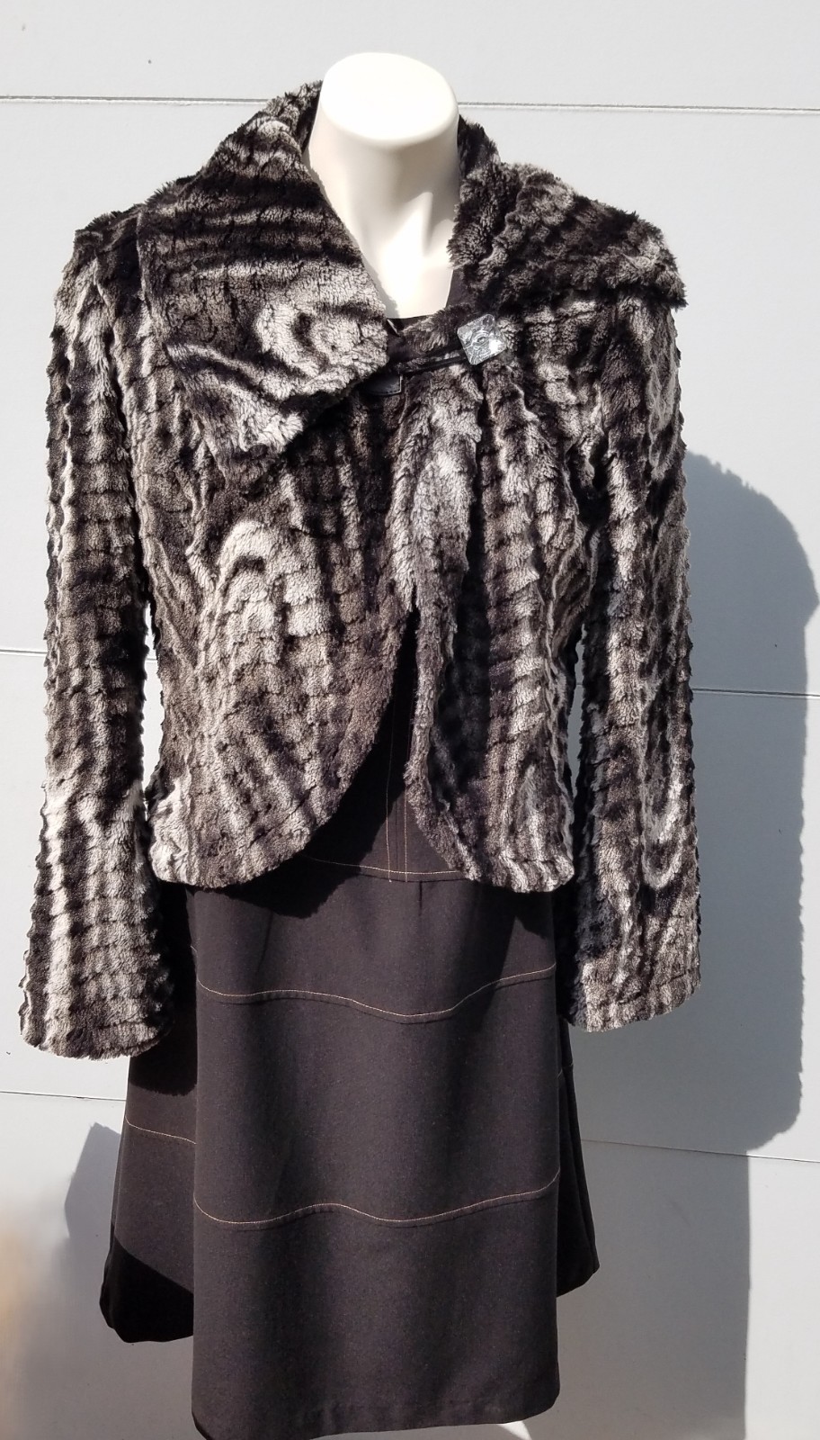 Black & White JOSEPH RIBKOFF Faux Fur Coat w/Crystal Clasp -Womens 10/12