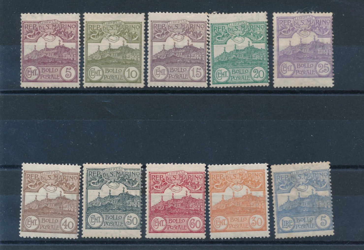 1925 SAN MARINO VIEWS 10 STAMPS MNH INTEGRAL RUBBER F/6177