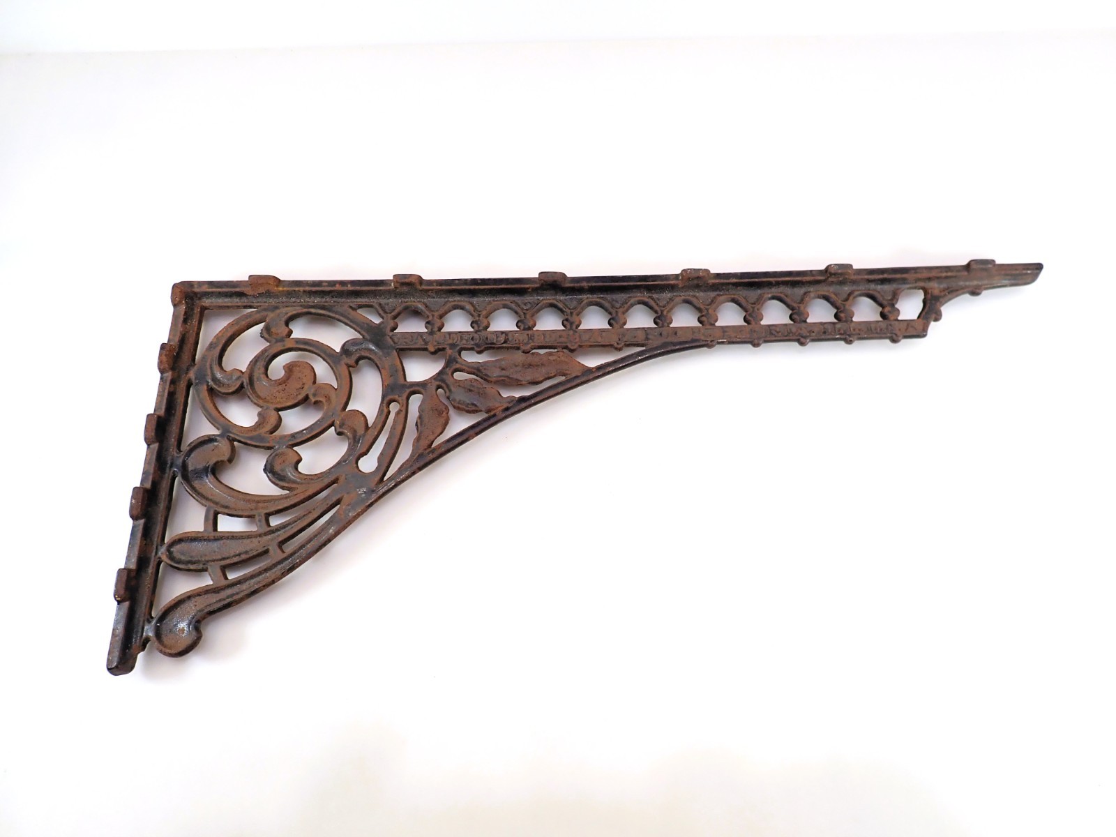 1886 A.W. Koch Peoria IL Antique Cast Iron Shelf Bracket Victorian Salvage 21x9