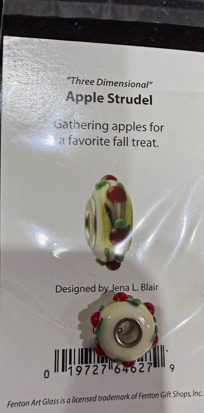 Fenton Art Glass Bead Lampwork 3D Apple Strudel Barrel Handmade 925 retired Fenton Art Glass Bead Lampwork 3D Apple Strudel Barrel Handmade 925 retired