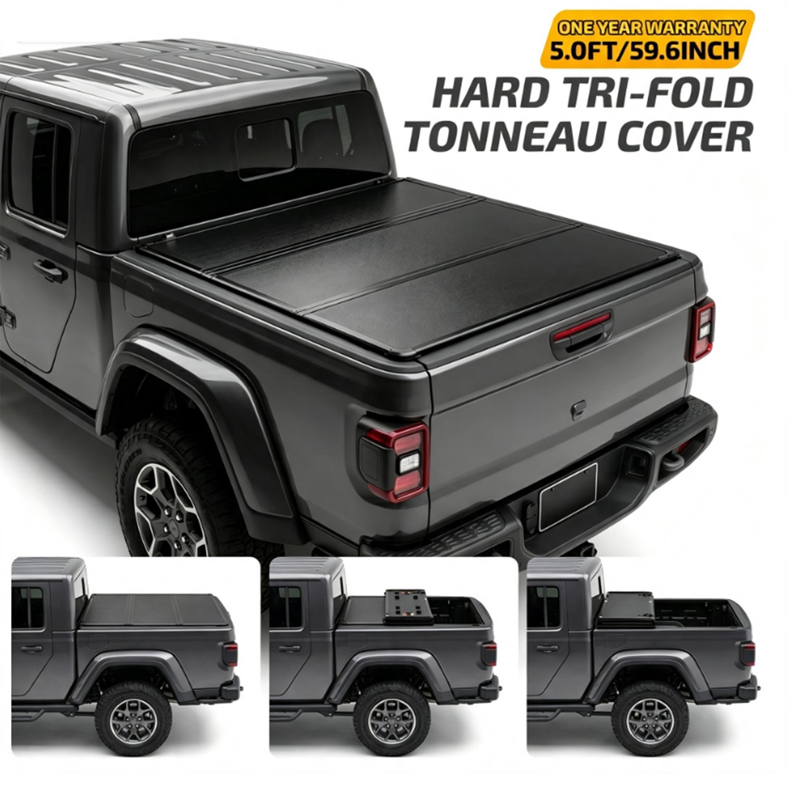 5.0FT Hard Tri-Fold Truck Bed Cover Fits 2020-2026 Jeep Gladiator Quick Assembly