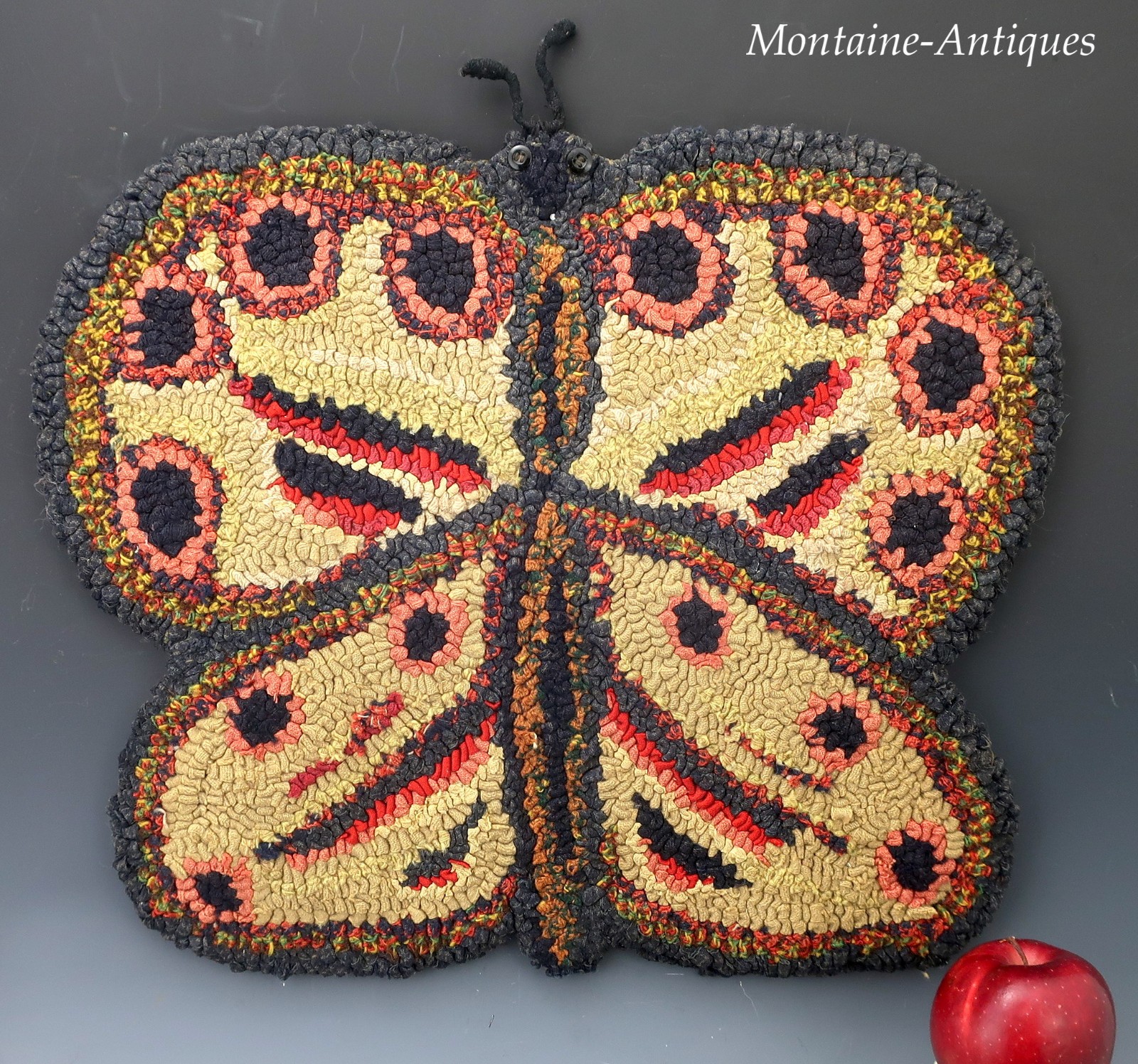 Antique Butterfly Hooked Rug 19th/early 20th cent