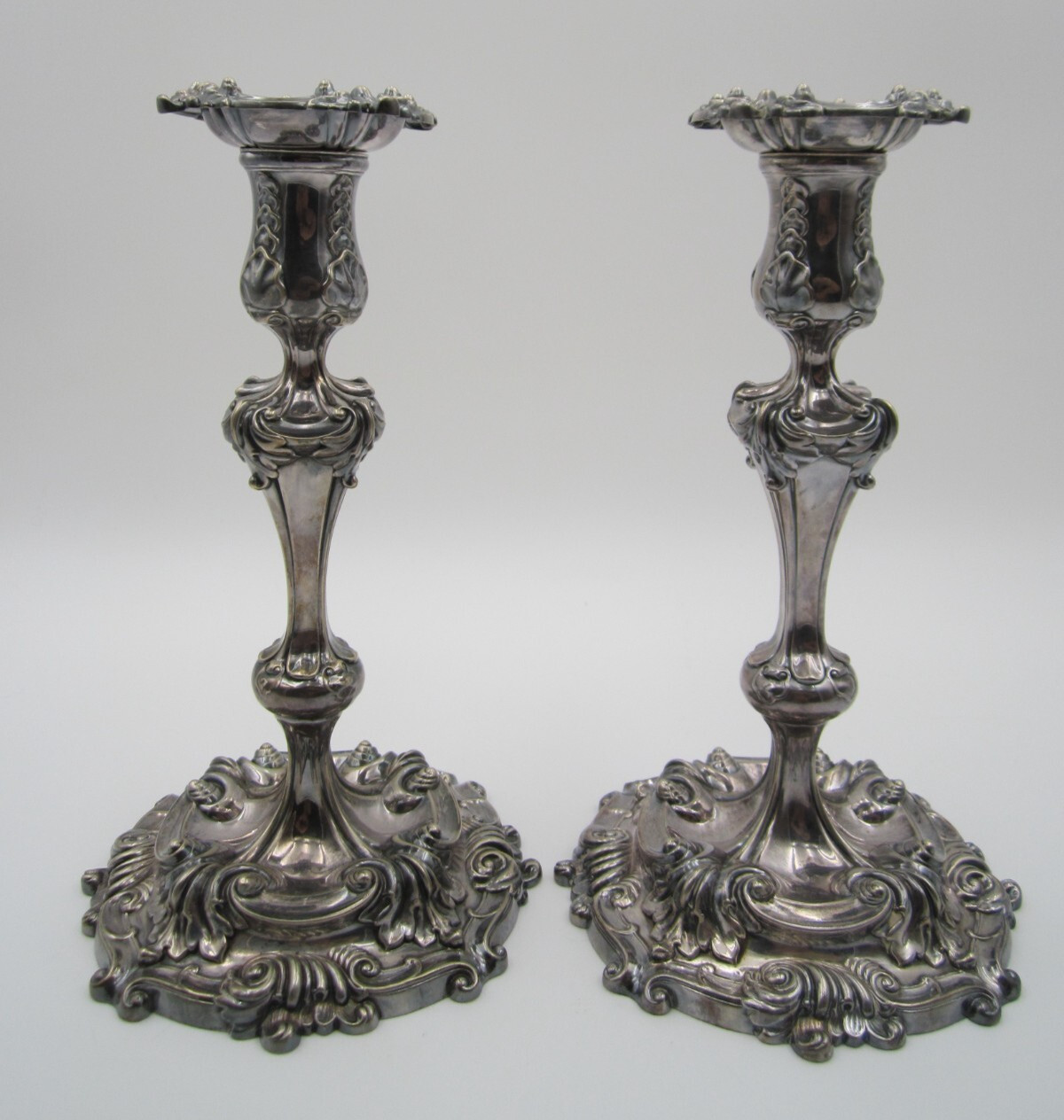ANTIQUE TIFFANY & CO MAKERS PAIR CANDLE STICK HOLDERS SILVER SOLDERED