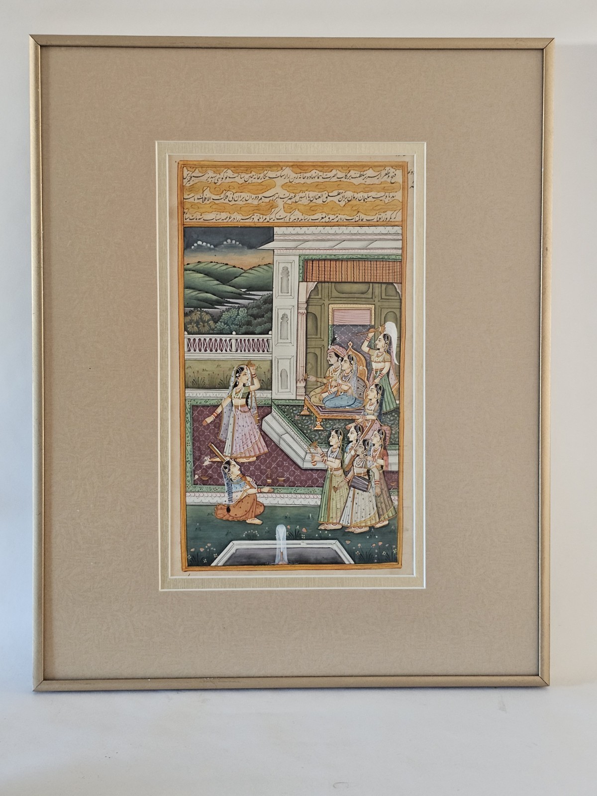 Indian Painting Of Mughal King Akbar & Queen Enjoying Music & Dance 7.5x11 Inch