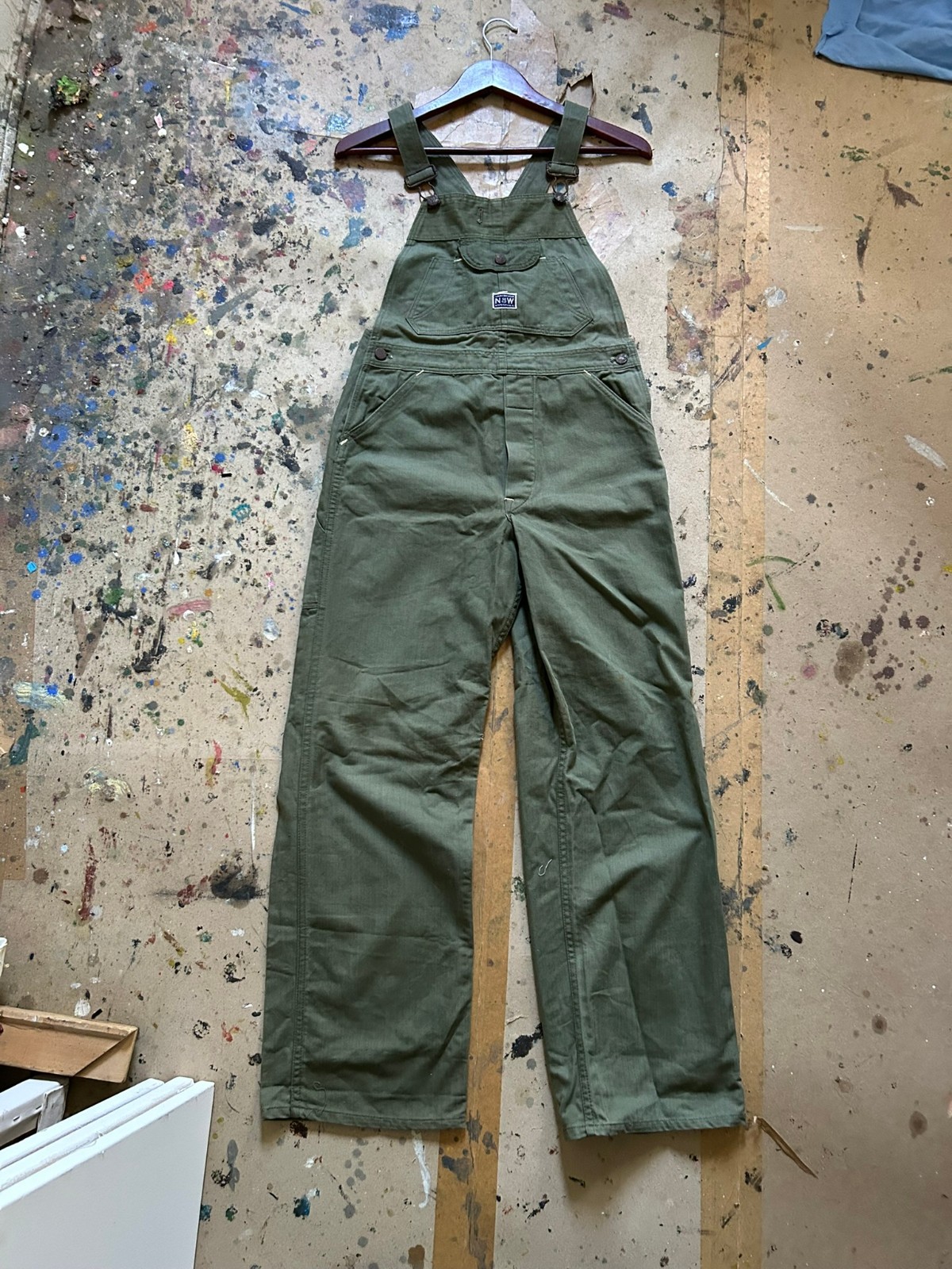 1940s N&W Overalls Sanforized 8 Oz Olive Herringbone Workwear Bib Pants
