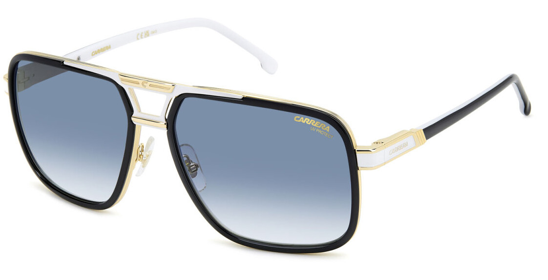 Carrera 1071/S 80S DK Black White/ Blue Shaded Rectangular Men\'s Sunglasses
