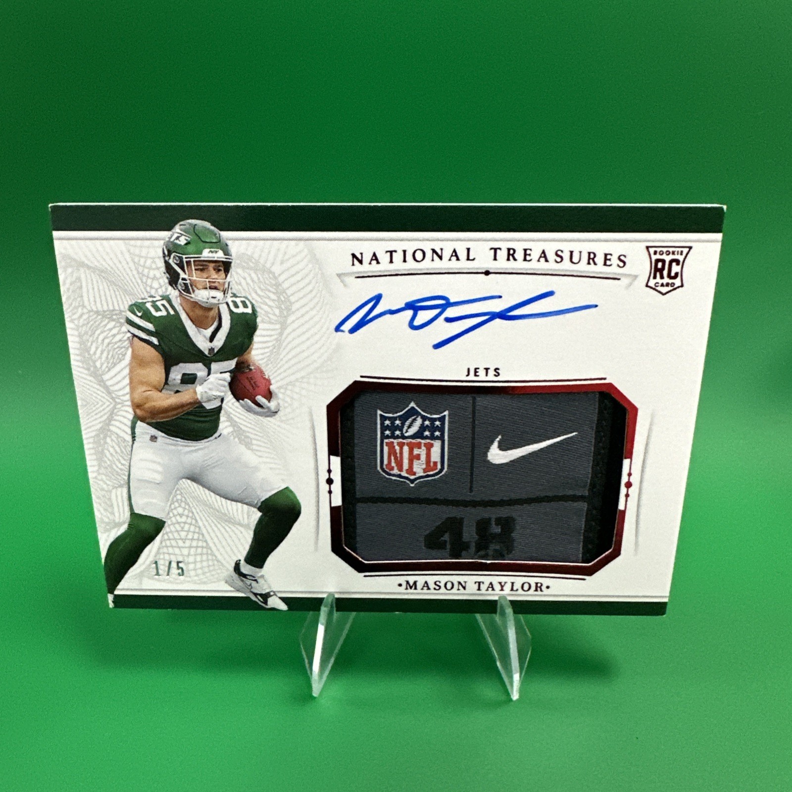 2025 National Treasures Mason Taylor Rookie Patch Auto /5 - Shield/Nike/Tag