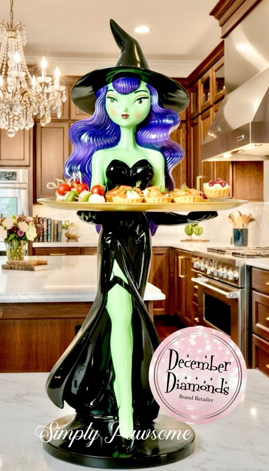 December Diamonds Purple Hair Witch W Tray Halloween 24.5” IN STOCK-RTS  NIB