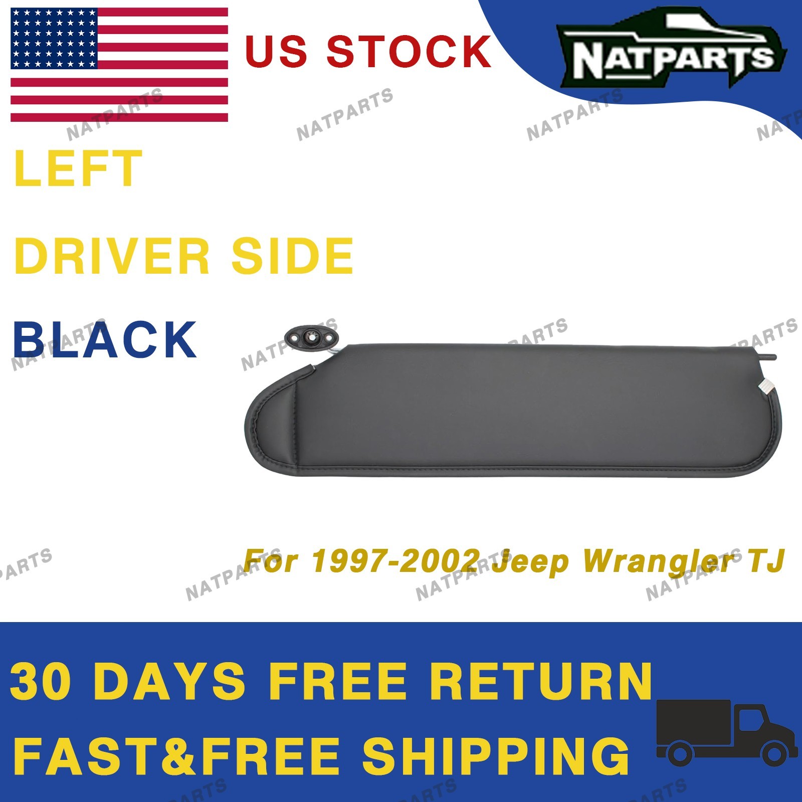 97-02 Jeep Wrangler TJ Left Driver Side Sun Visor Black 5EP35 LAZAE