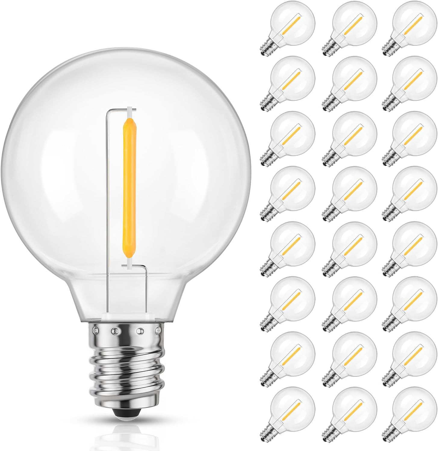 25 Pack G40 LED Replacement String Light Bulbs, E12 Base, 1W,2700K