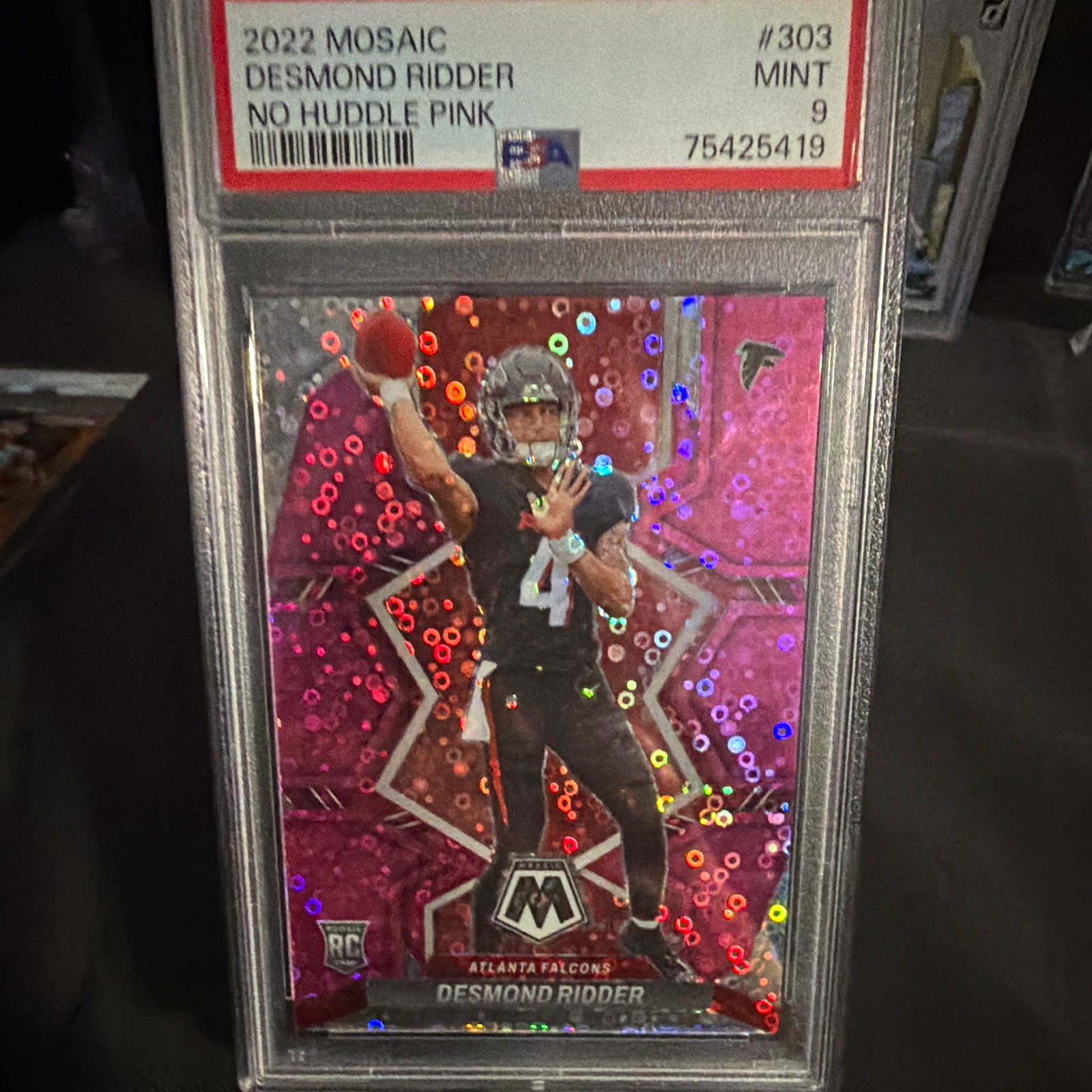 Panini 2022 Mosaic Rookies Desmond Ridder #303 No Huddle Pink /20 RC PSA 9