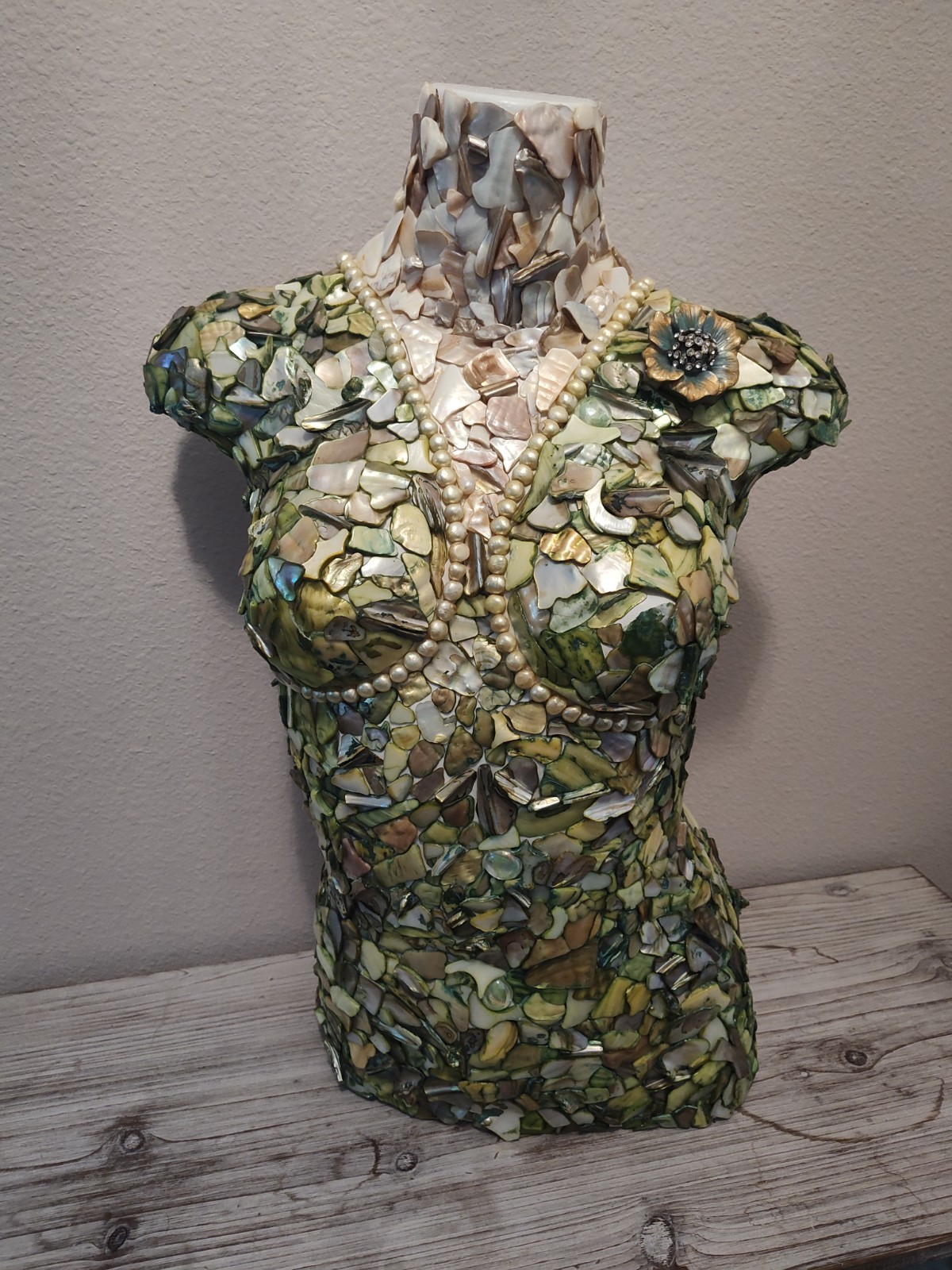 VTG Mosaic Art Mannequin Torso Handmade Abalone Shell Sculpture Judith Townsend