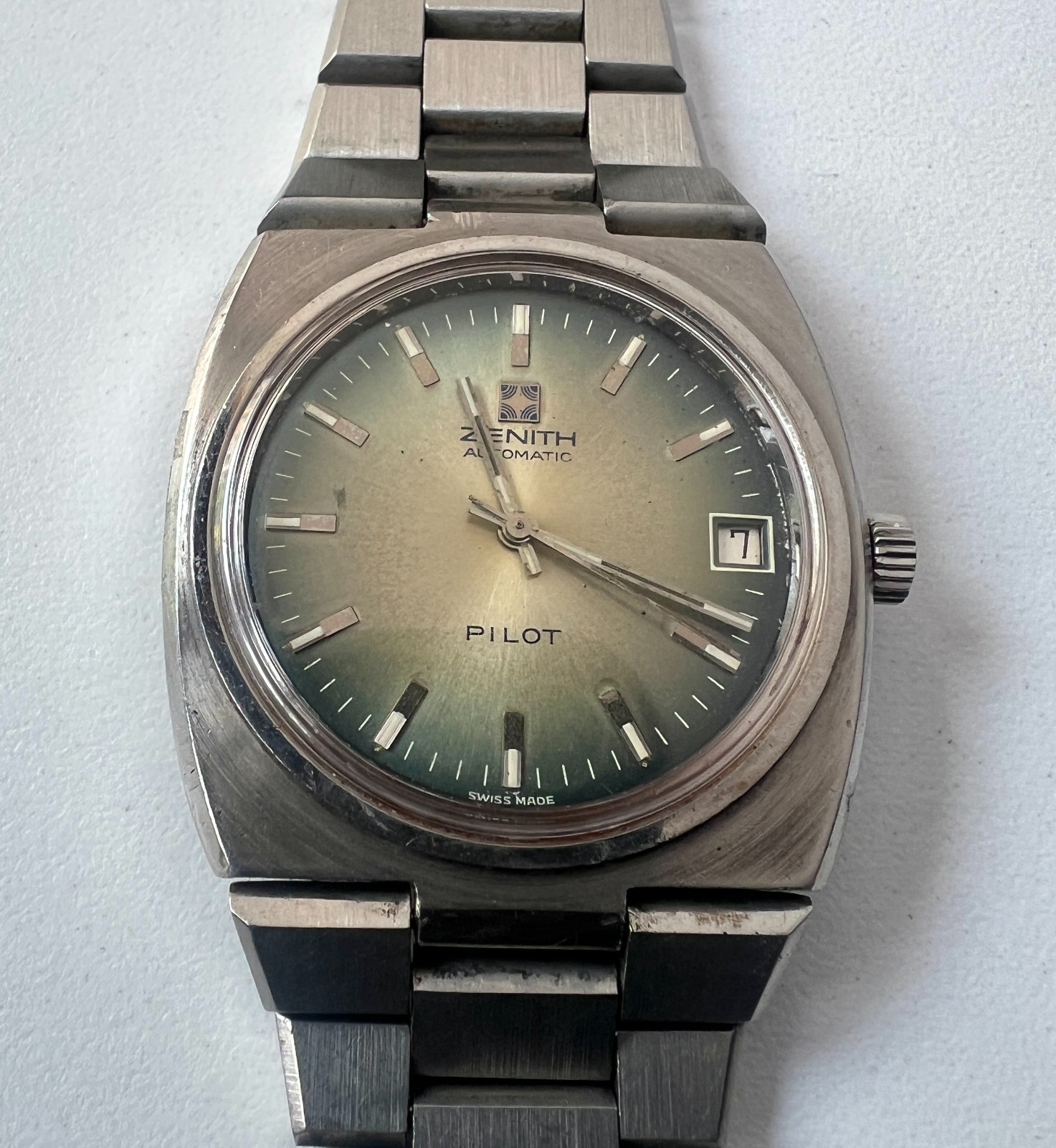 Zenith Pilot Automatic Watch Cal 2572 Vintage Men's Green Dial 23 Jewels JL Band