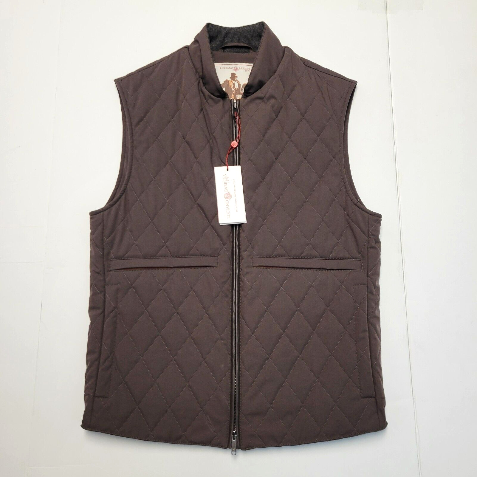 $1095 New Luciano Barbera Diamond Quilted Full Zip Vest Men SMALL S EU 48 Brown $1095 New Luciano Barbera Diamond Quilted Full Zip Vest Men SMALL S EU 48 Brown