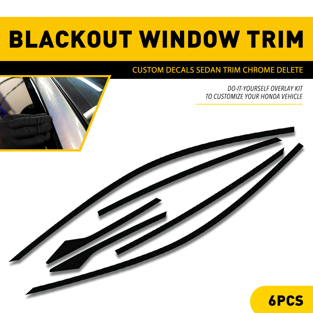 6x Gloss Black Black Window Trim Blackout Kit For 2016-2021 Honda Civic Sedan