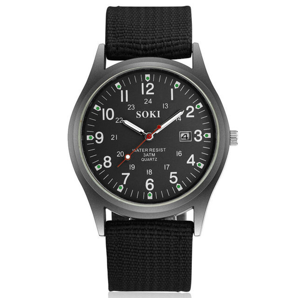 Men\'s Military Army Luminous 24 Hours Dial Nylon Strap Date Quartz Wrist Watch Men\'s Military Army Luminous 24 Hours Dial Nylon Strap Date Quartz Wrist Watch
