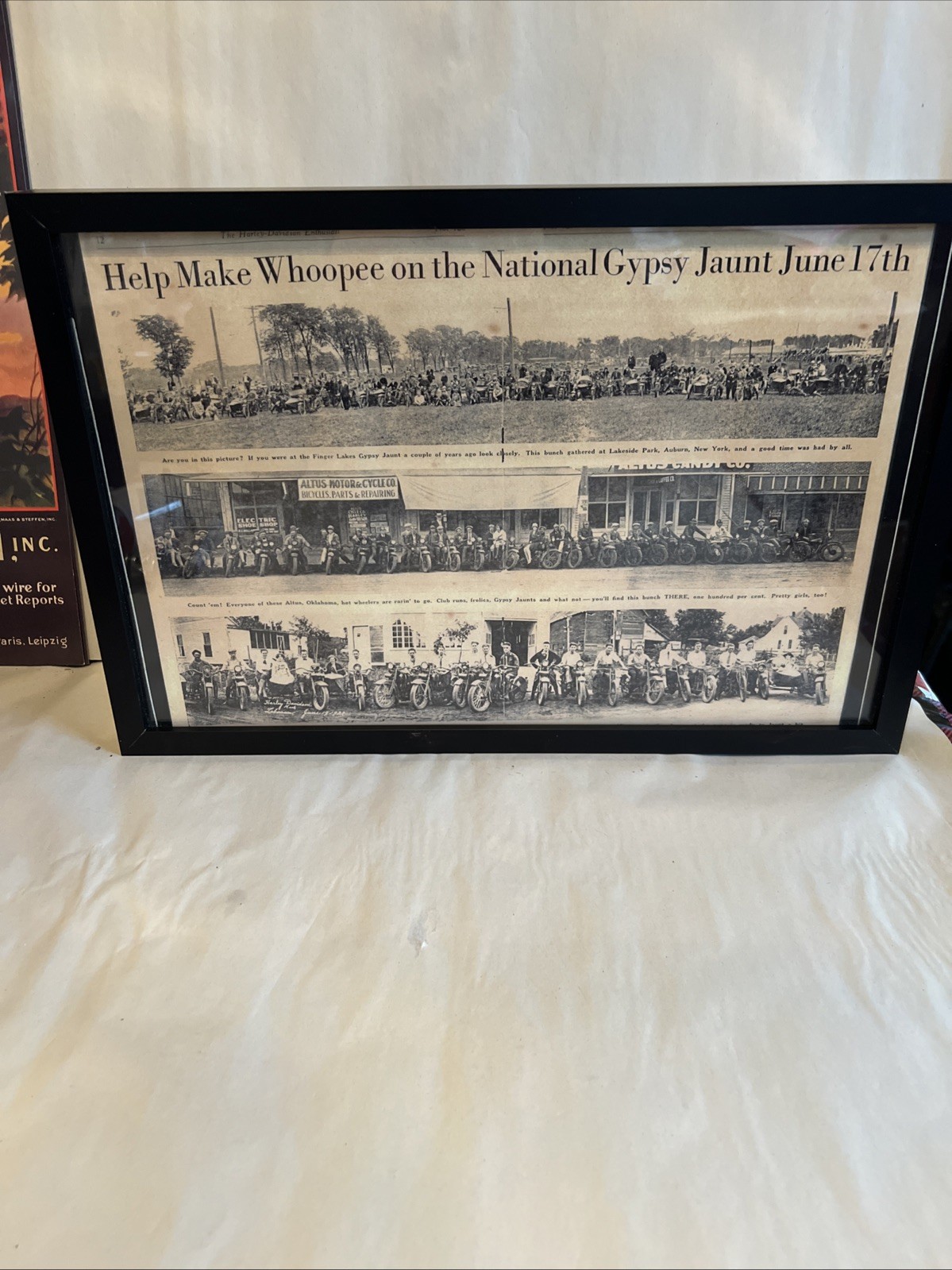National Gypsy Jaunt Framed Print of 1928 Harley Davidson Whoopee On The Jaunt National Gypsy Jaunt Framed Print of 1928 Harley Davidson Whoopee On The Jaunt