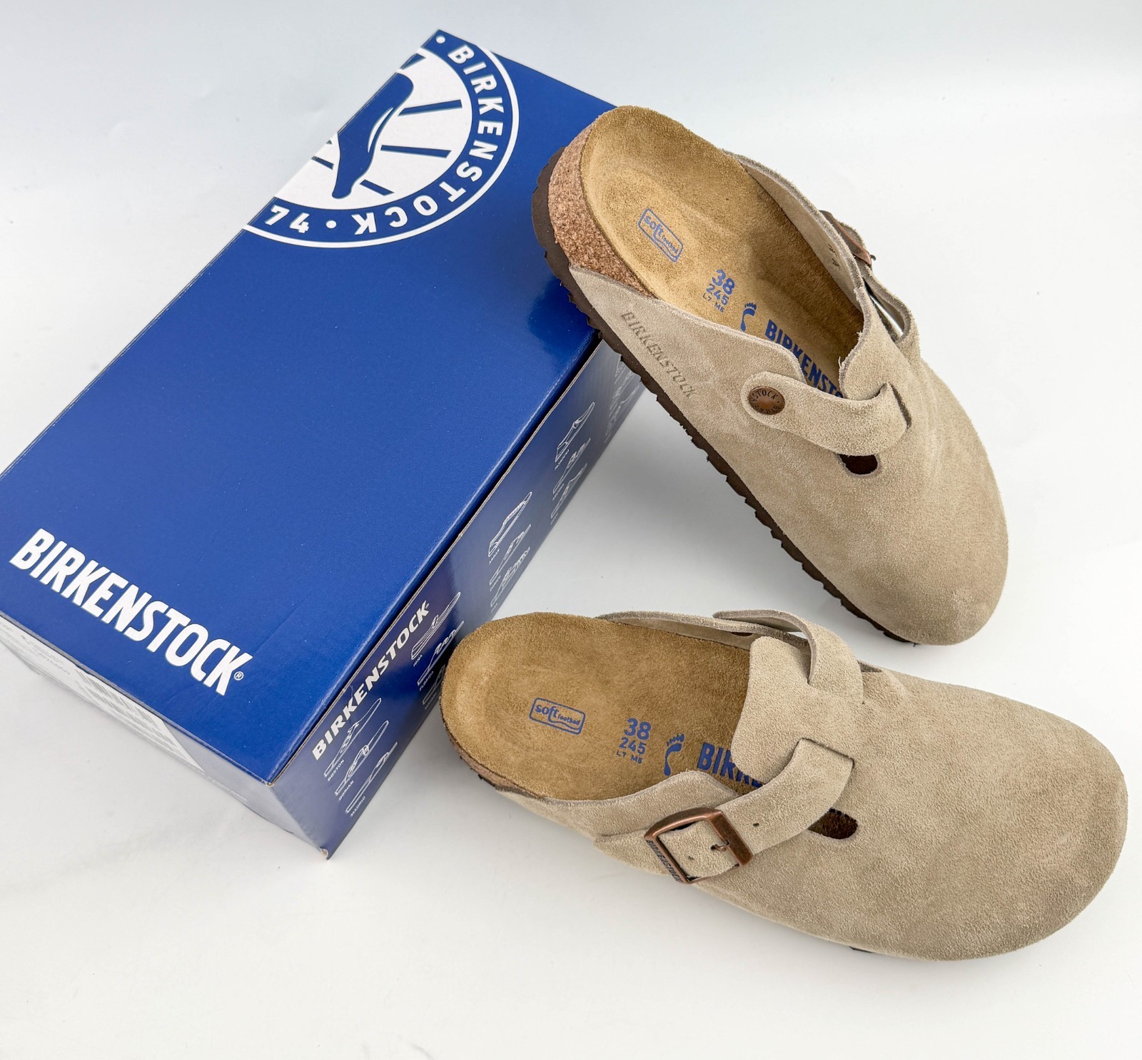 Birkenstock Boston Taupe Suede Clogs Soft Footbed Unisex Comfort Shoes EU 37-45