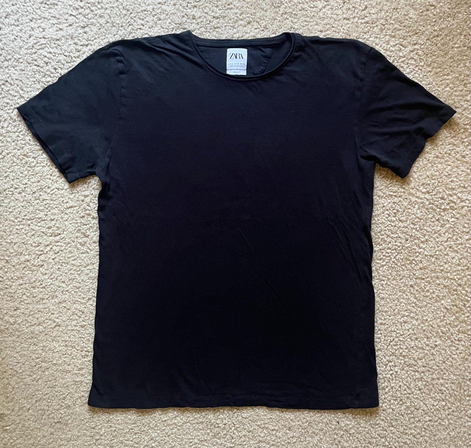 ZARA Mens Deluxe T-Shirt Classic Black Size M Medium Zara Man Slim Casual Tee