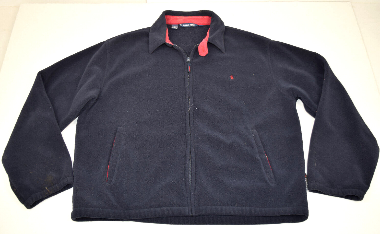 VTG Polo Golf Ralph Lauren 90s Fleece Jacket Size XL Blue Body Red Pony Made USA