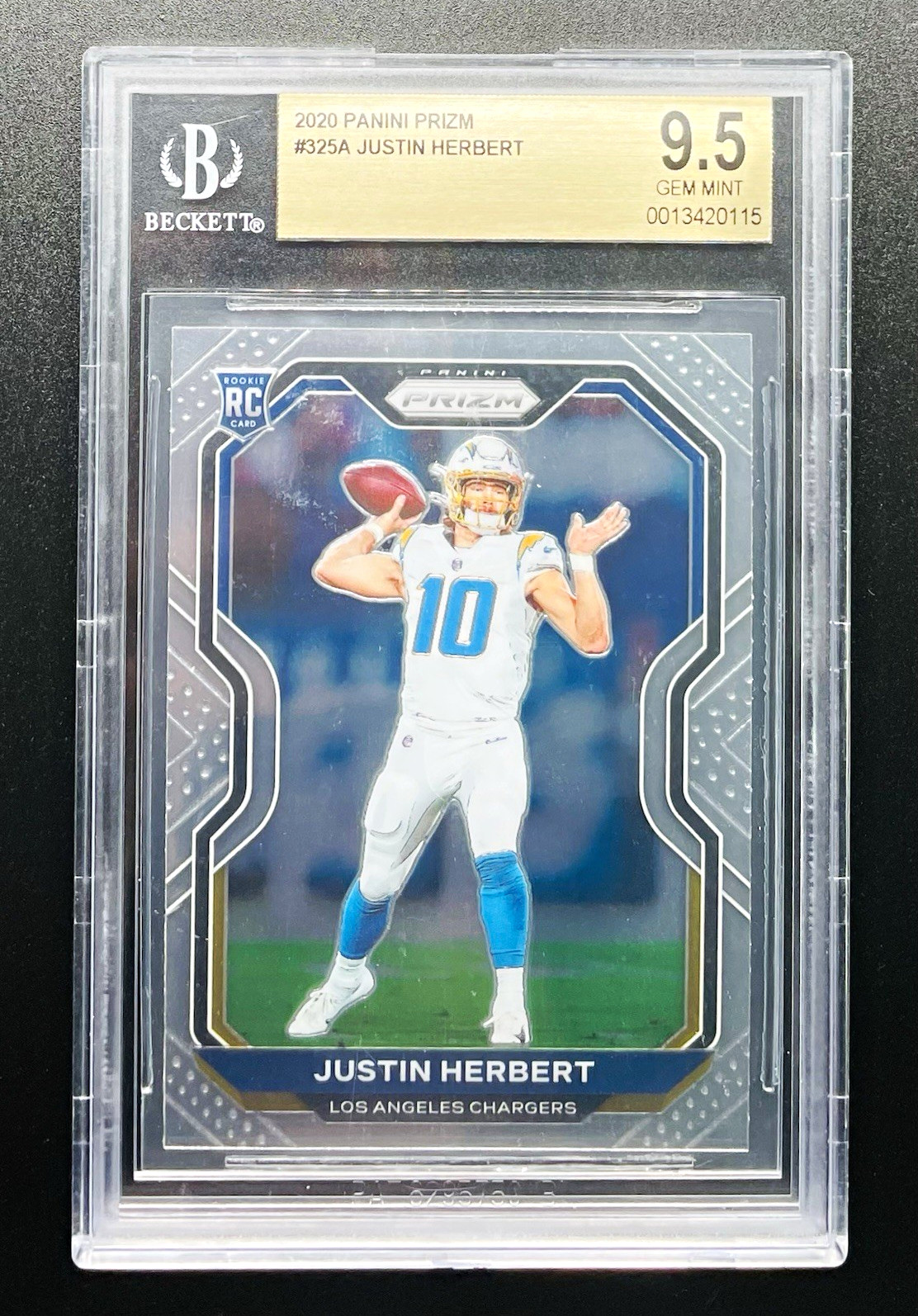 2020 PANINI PRIZM JUSTIN HERBERT ROOKIE RC BGS 9.5 GEM-MINT 💎 #325 CHARGERS📈