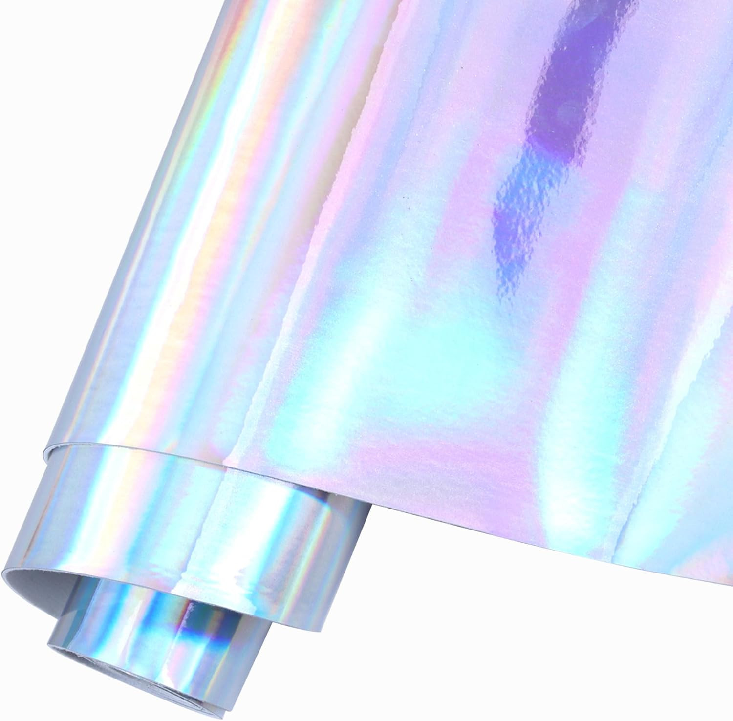 Glossy Rainbow Fabric Holographic Silver Vinyl Gradient,12\