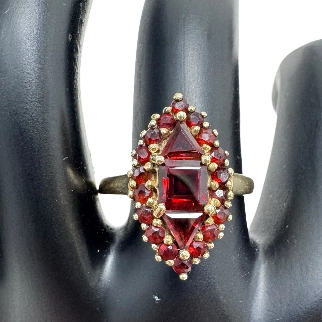 Vintage 10K Gold Marquise Shape Garnet Cluster Ring 8.5
