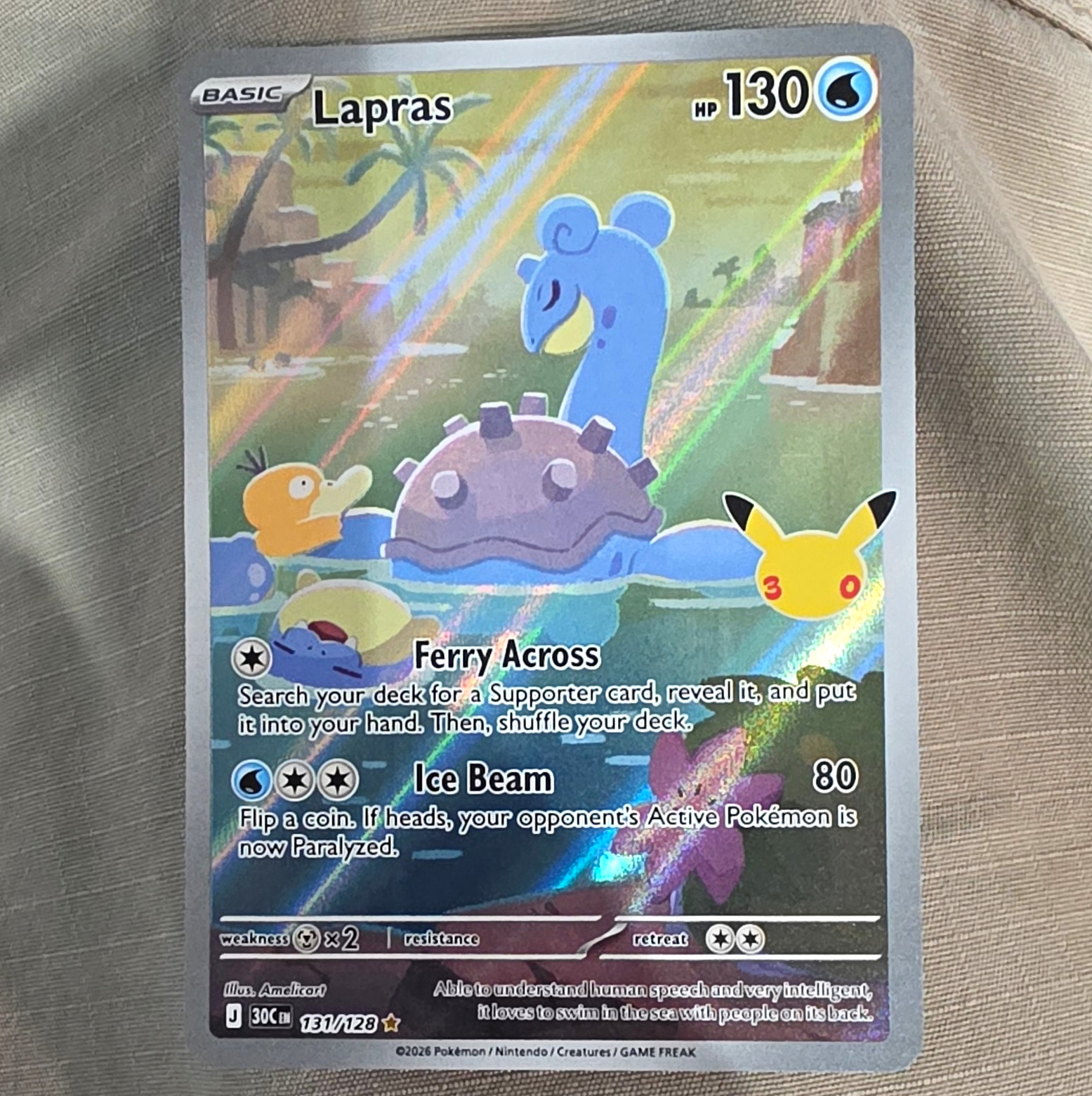 Lapras 194/182 Holo Illustration Rare  30th anniversary 