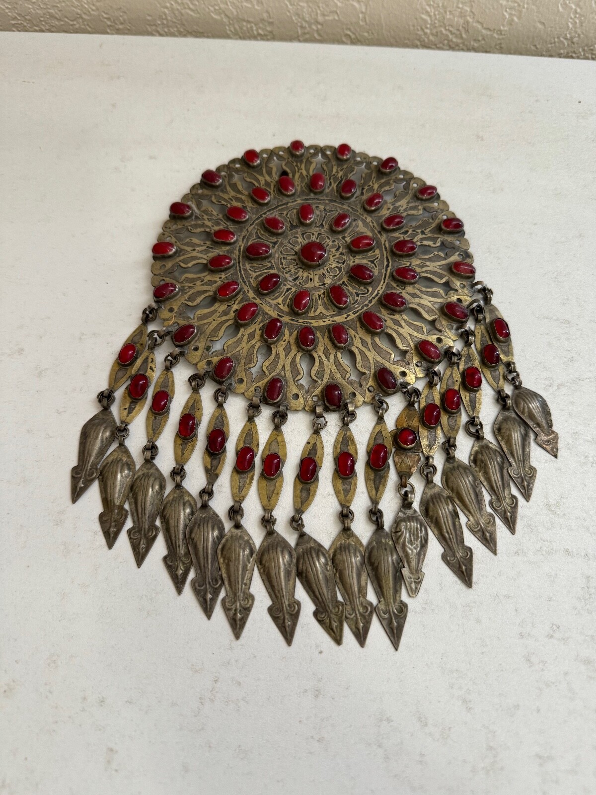 Antique Turkmen Silver Carnelian Egme Headdress Pectoral Crown Teke Tribal Jewel
