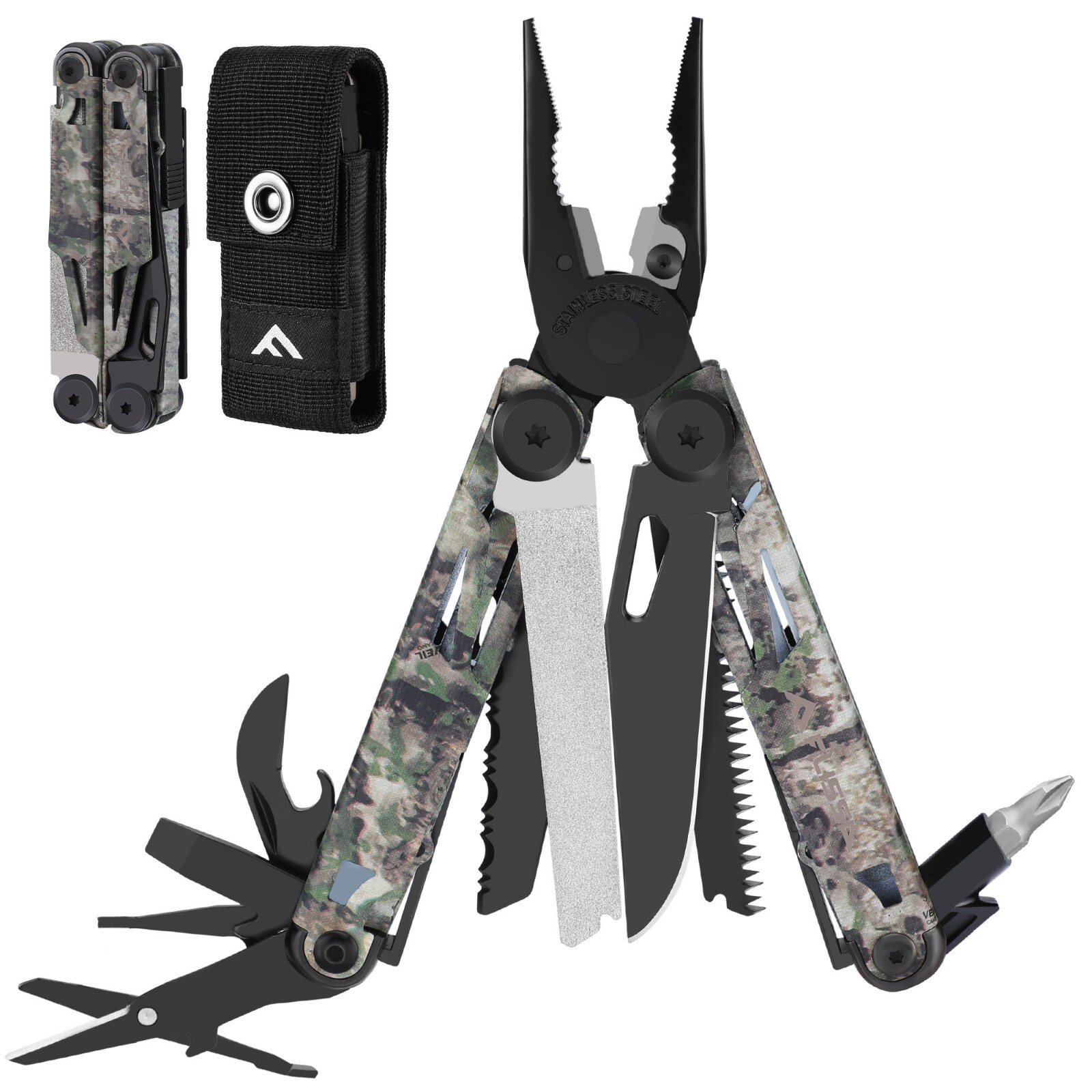 FLISSA 15-in-1/16-in-1/18-in-1 Multi-Color Stainless Steel Multitool with Sheath