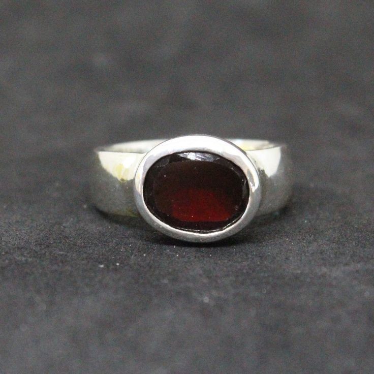 Garnet Ring- 925 Sterling Silver Oval Bezel Ring
