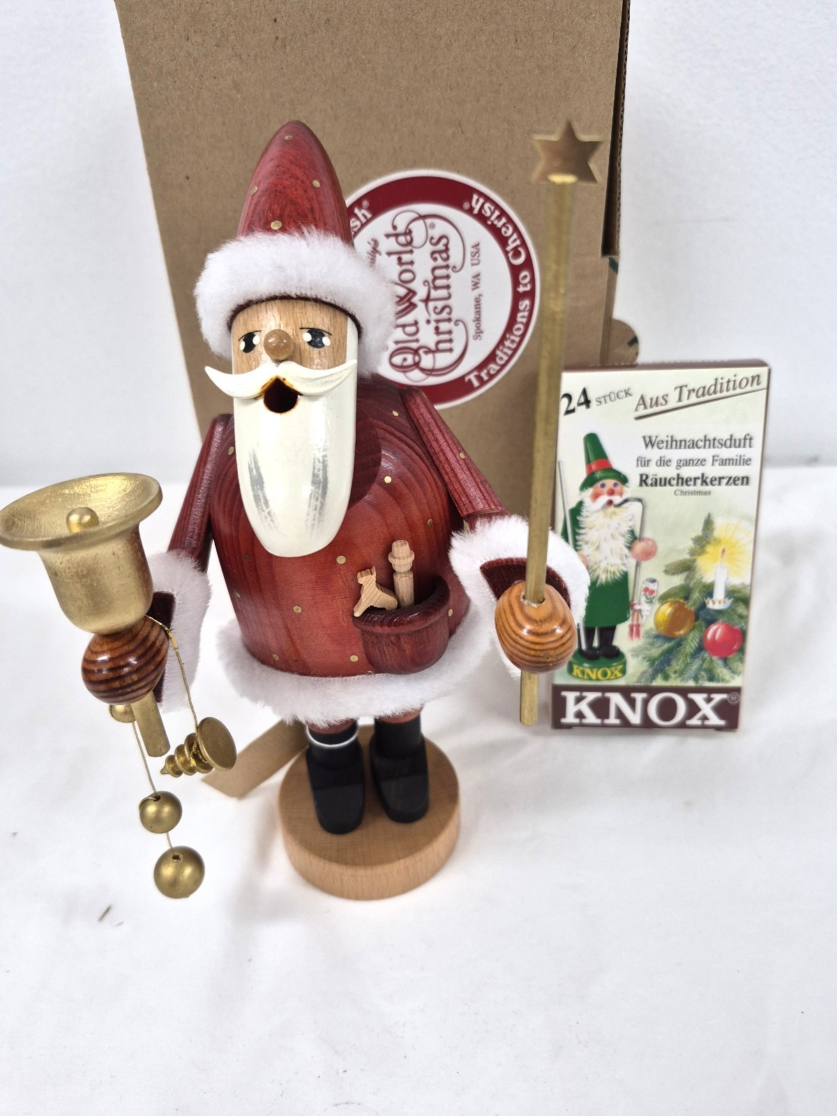 KWO Erzgebirge German Wooden Smoker Santa With Box 8 Inch No Pipe KWO Erzgebirge German Wooden Smoker Santa With Box 8 Inch No Pipe