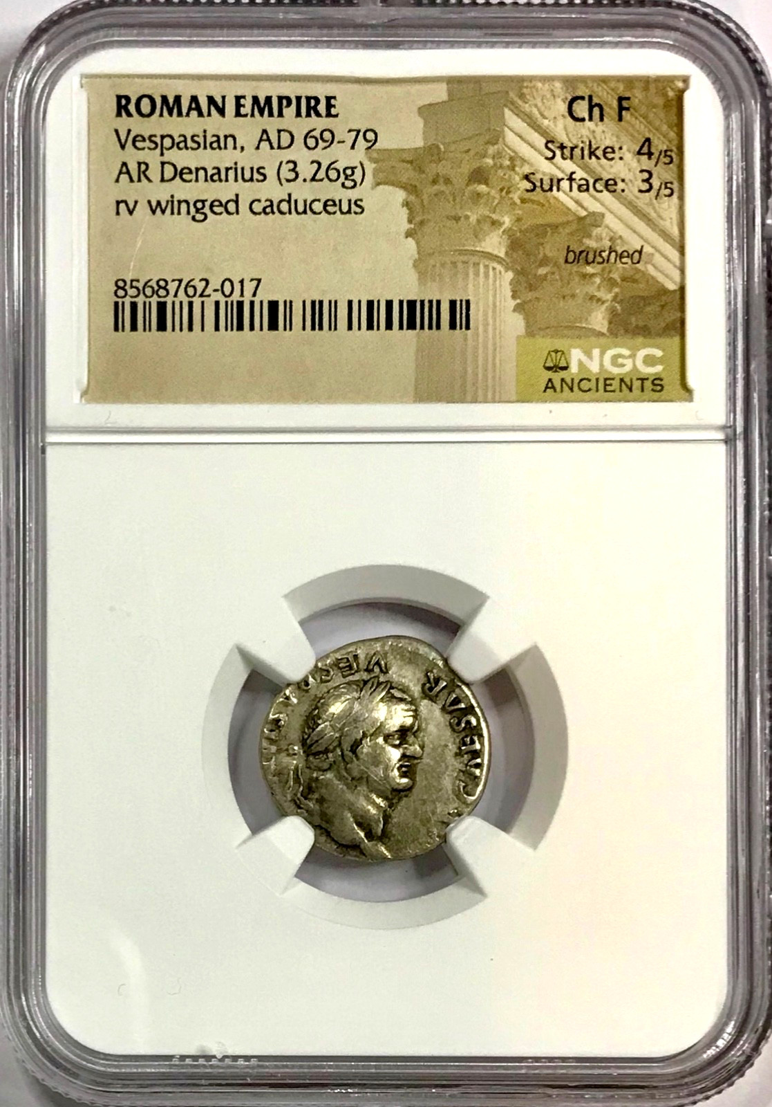 69-79 AD Vespasian Winged Caduceus Ancient Roman Silver Denarius NGC Choice Fine