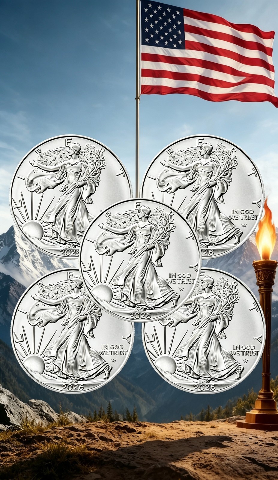 lOT OF 5 2026 ..999 American Eagle 1 oz Walking Liberty design lOT OF 5 2026 ..999 American Eagle 1 oz Walking Liberty design