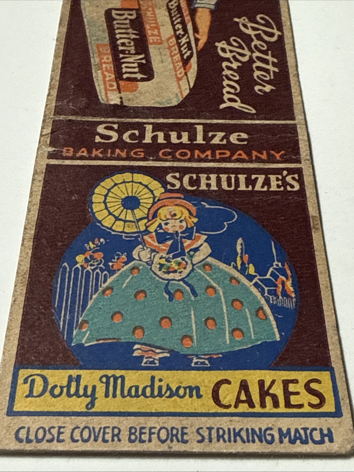 SCHULZE’S Baking Co Daily Madison Cakes Butternut Bread Vtg 1940’s Matchbook SCHULZE’S Baking Co Daily Madison Cakes Butternut Bread Vtg 1940’s Matchbook