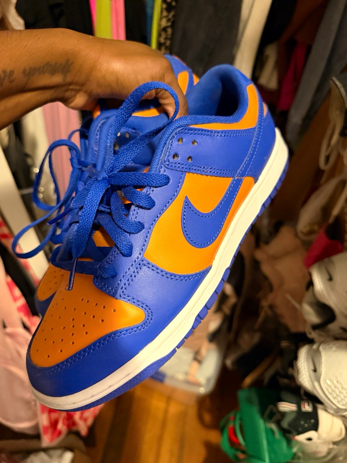 Nike Dunk Low Men’s Leather Low Top Lace-Up Colorblock Sneakers Blue Orange