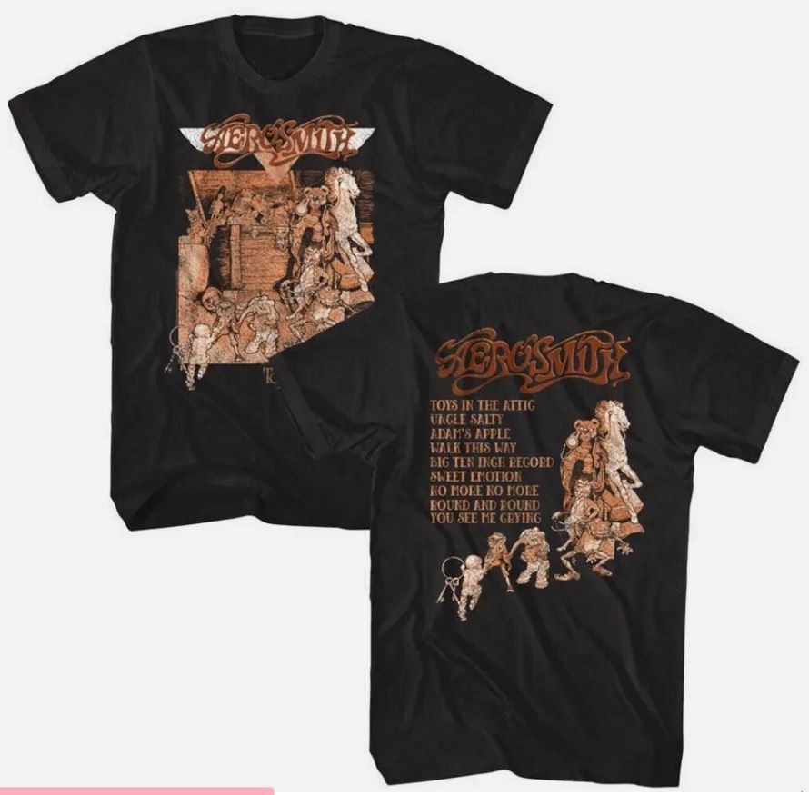 AEROSMITH Toys in the Attic Album Tracklist Adult T-Shirt Rock Band Concert Tour AEROSMITH Toys in the Attic Album Tracklist Adult T-Shirt Rock Band Concert Tour