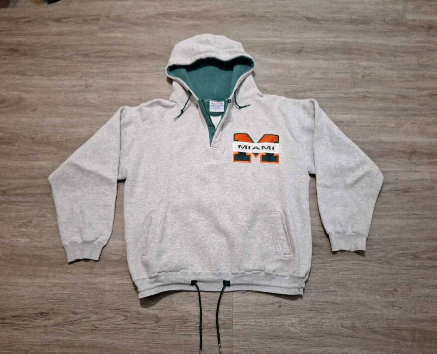 Vintage 90s Miami Hurricanes UM Football Crable Pullover Hoodie Sweatshirt XL 