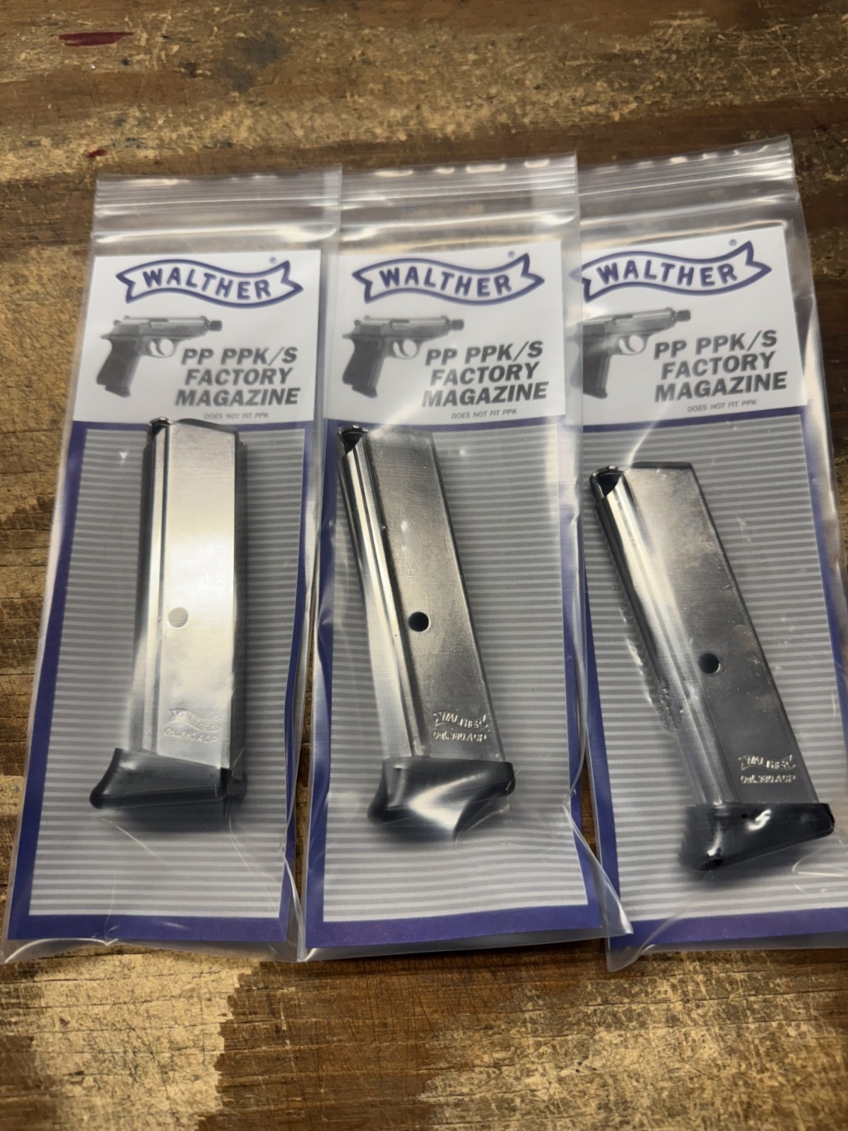 3 PACK Walther PPK/S 380 ACP 7 Round Finger Rest Nickel Magazine - WAL2246012