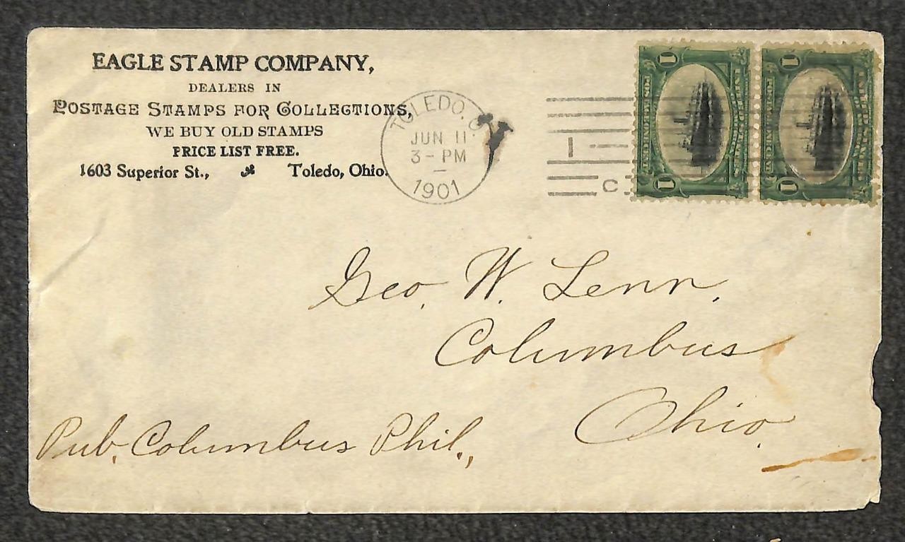 USA 294 (x2) PAN AMERICAN FAKE INVERTS EAGLE STAMP CO TOLEDO OHIO COVER 1901