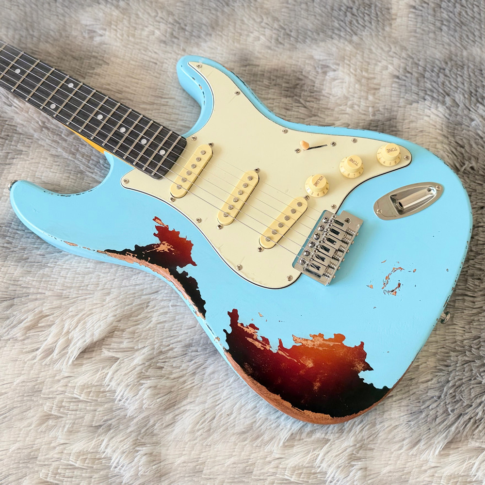 Custom Relic Electric Guitar SSS Pickup Tremolo Bridge Rosewood Fretboard Nologo