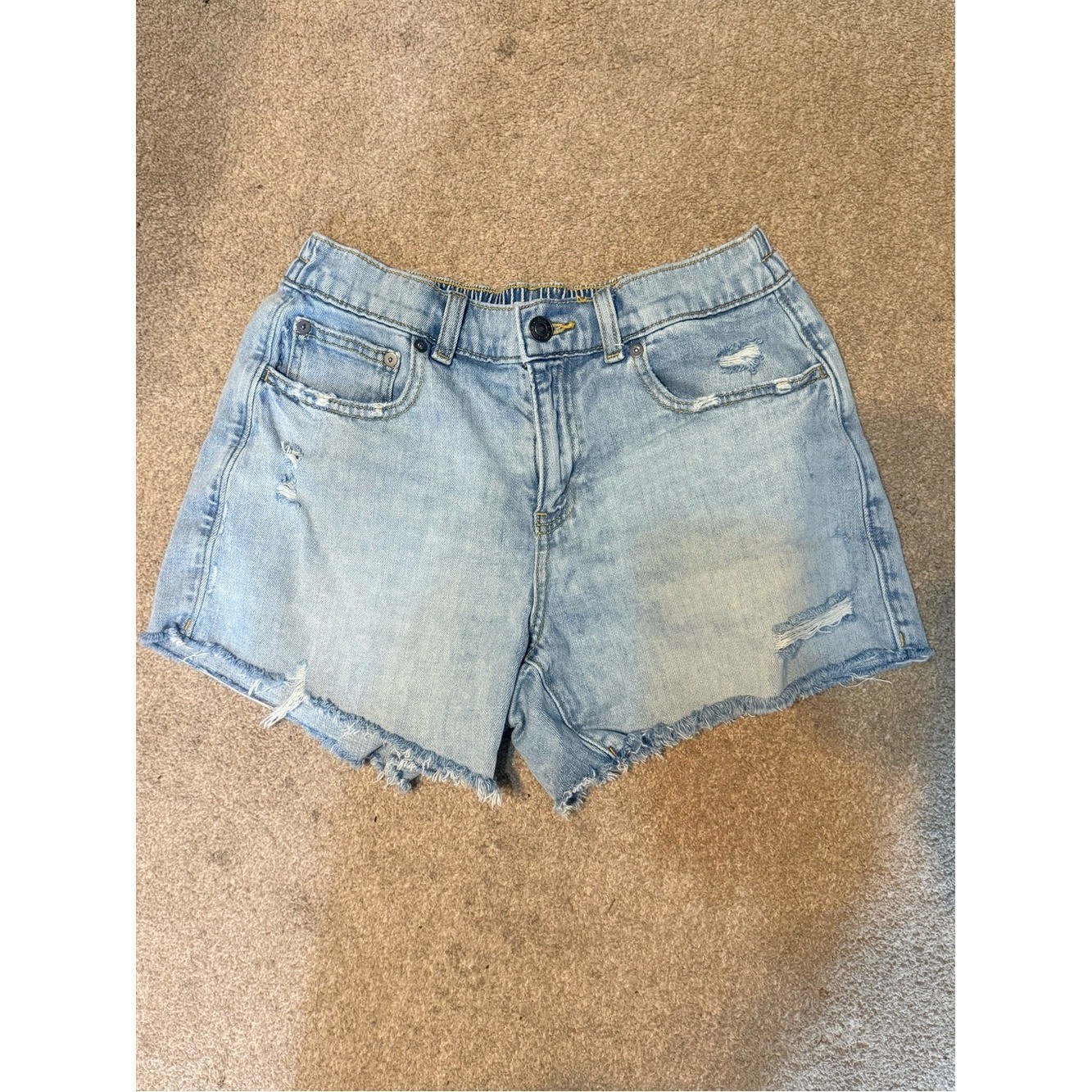 Aerie Light Wash Raw Hem Distressed Denim Shorts Size S