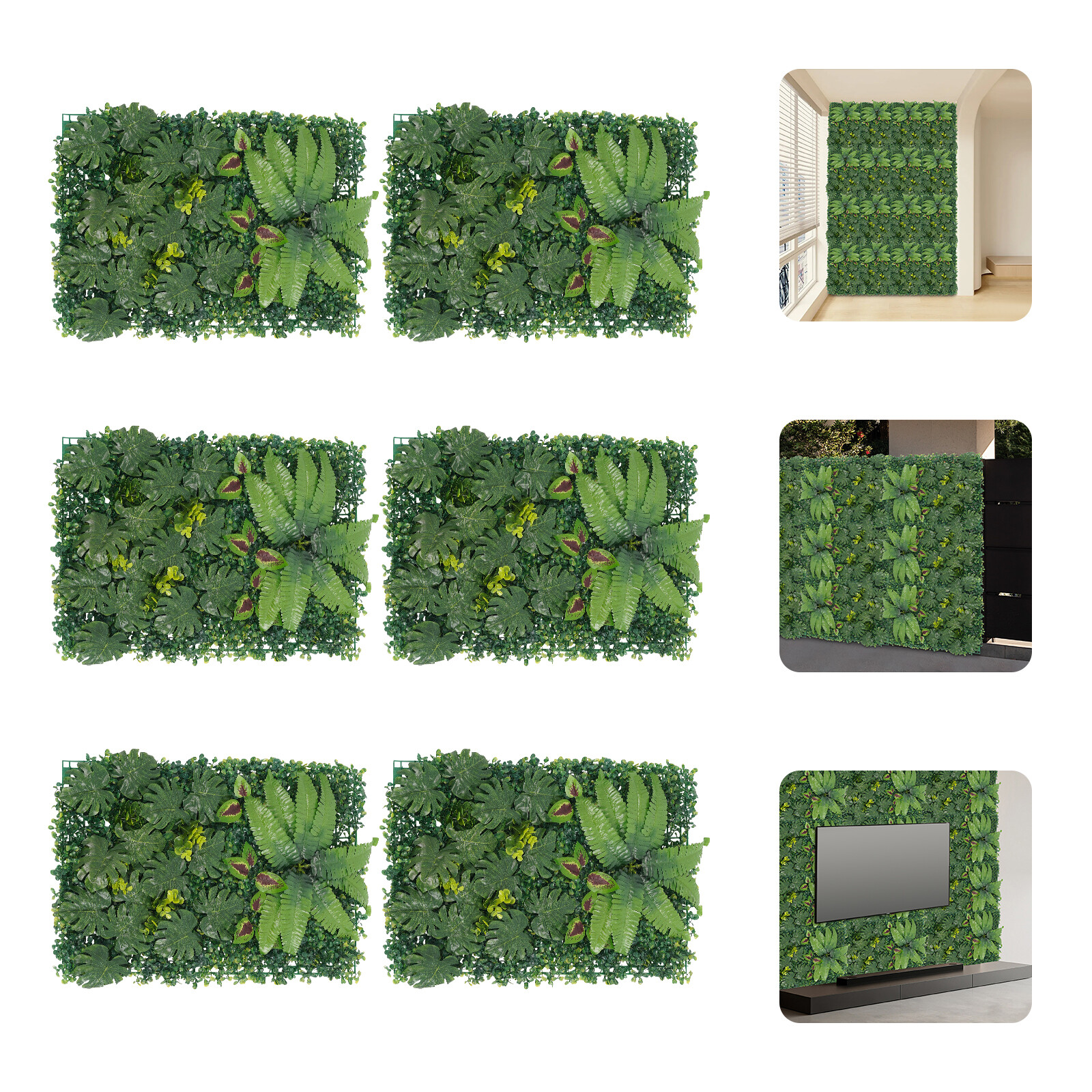 6-Pack Artificial Greenery Wall Panels 60 × 40 cm Realistic Mixed Leaves
