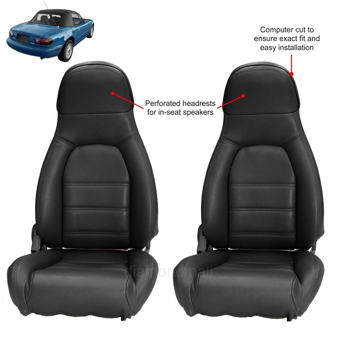 Fits Mazda Miata Seat covers Fits 90-96 Pair of Black Leatherette Standard seats