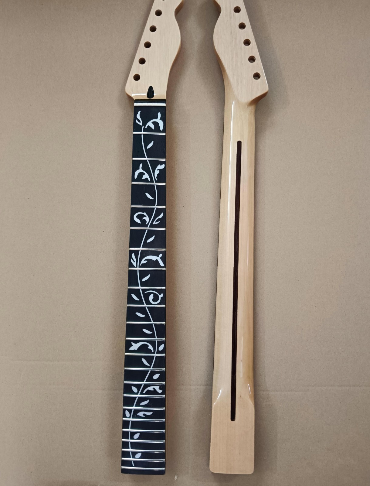 Gloss Natural Maple 22fret Guitar Neck, Tree of Life Carved Inlays