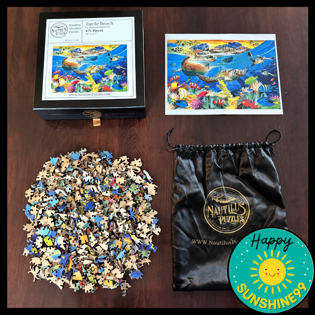 NAUTILUS WOODEN JIGSAW PUZZLE Turtle Beach Ocean Fish NP19-475-180 DONE ONCE