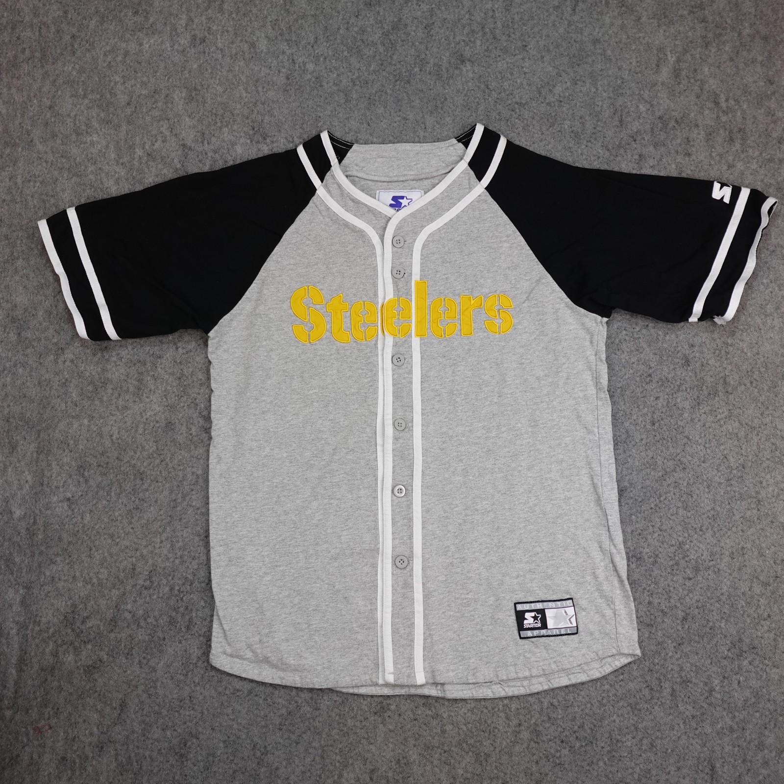 Vintage Pittsburgh Steelers Jersey Mens Medium Gray NFL Starter Baseball Shirt
